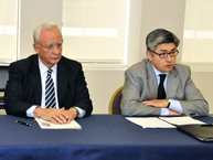 Presidenta de la CIDH, Presidente de la Corte Suprema de Justicia de Mxico, y Embajador de Mxico ante la OEA, durante la ceremonia de firma del acuerdo