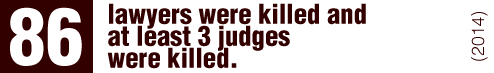 From 2010 to October 2014, 86 lawyers were killed; and according to information provided by the AJD, at least 3 judges were killed between 2013 and 2014.