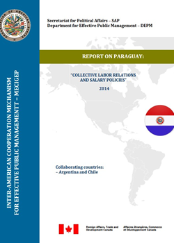 OAS logo, flag of Paraguay, title of report, logo of Canada as donor