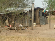 Casa de la Comunidad Xakye  Axa, de los pueblos Enxet,  Sanapaná y Angaité, en el Chaco Paraguayo.