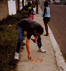 Marking the survey route.