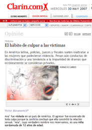 Las mujeres víctimas de la violencia carecen de acceso efectivo a la justicia en América (Por Víctor Abramovich) publicado en el Clarín de Argentina